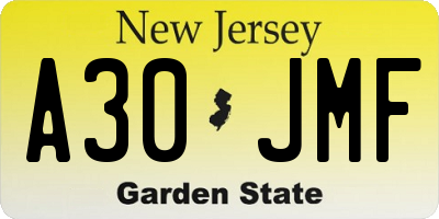 NJ license plate A30JMF