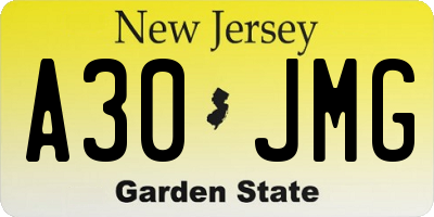 NJ license plate A30JMG