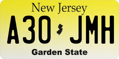 NJ license plate A30JMH