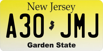 NJ license plate A30JMJ