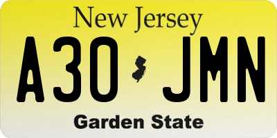 NJ license plate A30JMN