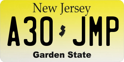 NJ license plate A30JMP