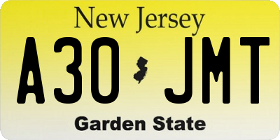 NJ license plate A30JMT