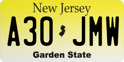 NJ license plate A30JMW