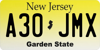 NJ license plate A30JMX