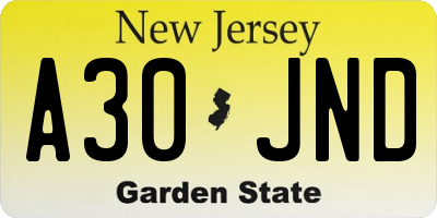 NJ license plate A30JND