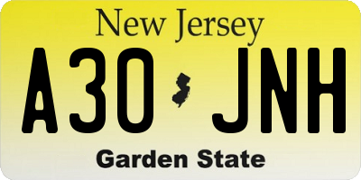 NJ license plate A30JNH