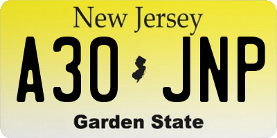 NJ license plate A30JNP