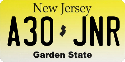 NJ license plate A30JNR