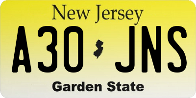 NJ license plate A30JNS
