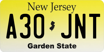 NJ license plate A30JNT