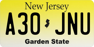 NJ license plate A30JNU