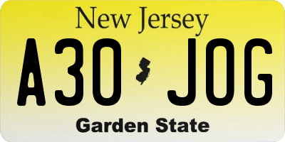 NJ license plate A30JOG