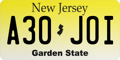 NJ license plate A30JOI