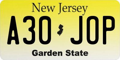 NJ license plate A30JOP
