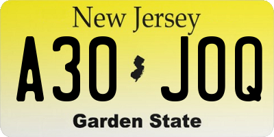 NJ license plate A30JOQ
