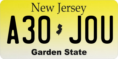 NJ license plate A30JOU