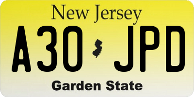 NJ license plate A30JPD