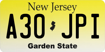 NJ license plate A30JPI