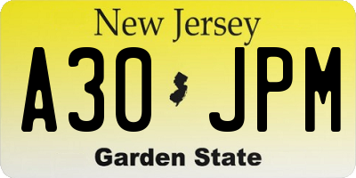 NJ license plate A30JPM