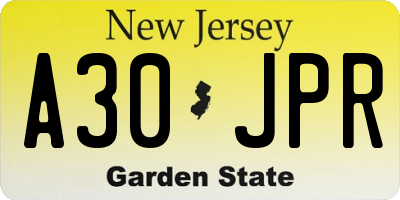 NJ license plate A30JPR