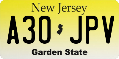 NJ license plate A30JPV