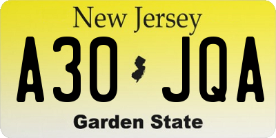 NJ license plate A30JQA