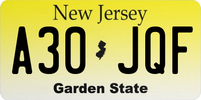 NJ license plate A30JQF