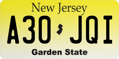 NJ license plate A30JQI