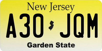 NJ license plate A30JQM