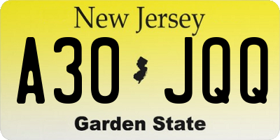 NJ license plate A30JQQ