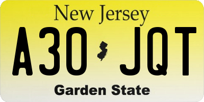 NJ license plate A30JQT