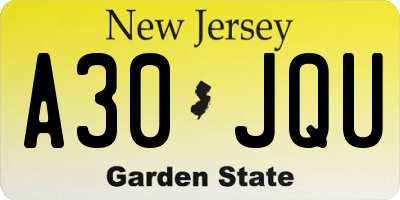 NJ license plate A30JQU
