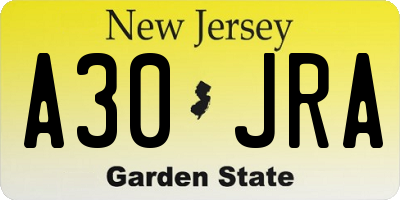 NJ license plate A30JRA