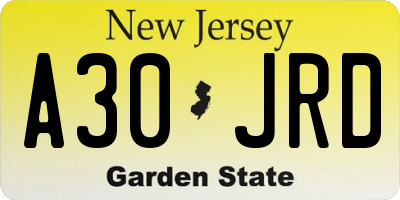 NJ license plate A30JRD