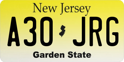NJ license plate A30JRG