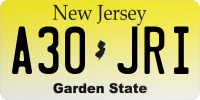 NJ license plate A30JRI
