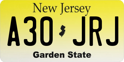 NJ license plate A30JRJ