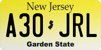 NJ license plate A30JRL