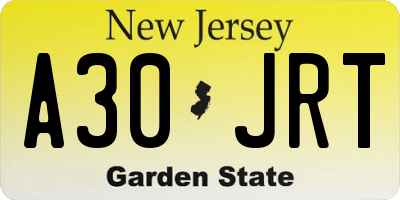 NJ license plate A30JRT