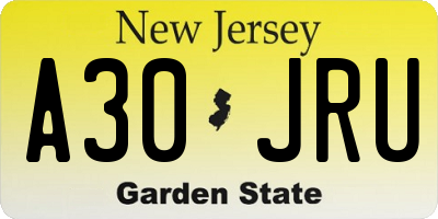 NJ license plate A30JRU