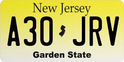 NJ license plate A30JRV