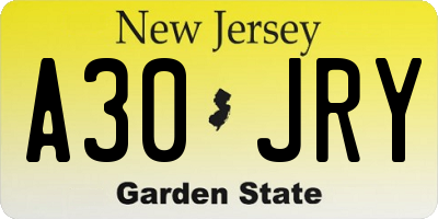 NJ license plate A30JRY