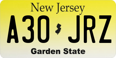 NJ license plate A30JRZ