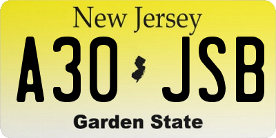 NJ license plate A30JSB