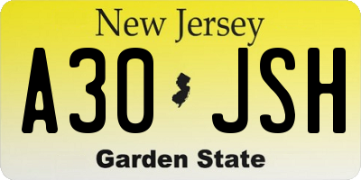 NJ license plate A30JSH