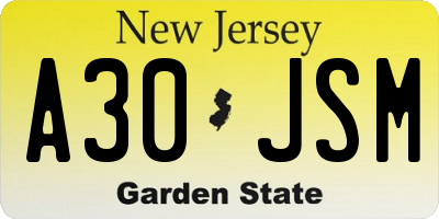 NJ license plate A30JSM