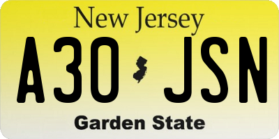 NJ license plate A30JSN