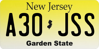 NJ license plate A30JSS