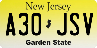 NJ license plate A30JSV